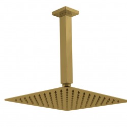 10 inch Super-slim Square Brushed Yellow Gold Rainfall Shower Head w 200mm Ceiling Mounted Shower Arm 10 inch Super-slim Square Brushed Yellow Gold Rainfall Shower Head w 200mm Ceiling Mounted Shower Arm